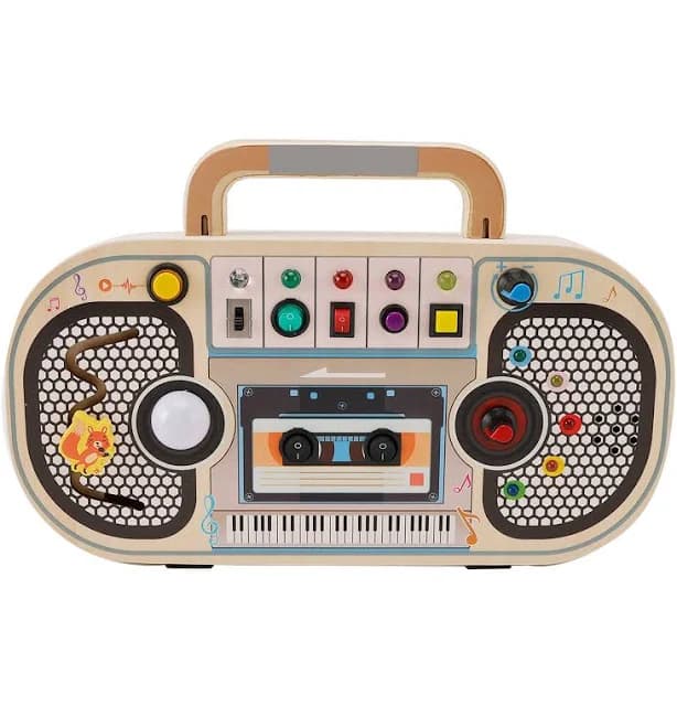 Topteng - LED Musical Busy Board with 5 Sensory Light Switches-Montessori Toy for Toddler,Wooden Activity Board with Squirrel Game