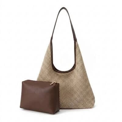 Alilang Woven Straw Hobo Shoulder Bag with Crochet Knit Strap