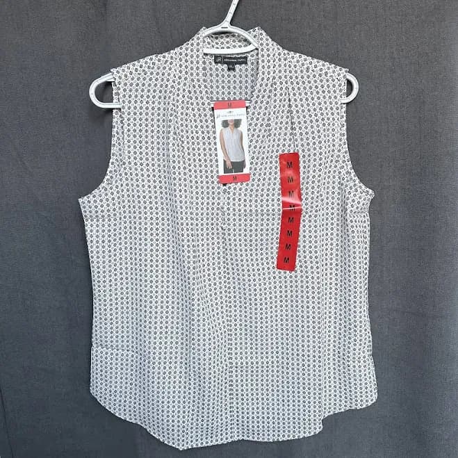 Adrianna Papell Women Sleeveless Blouse Black White Geometric Print