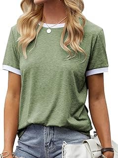 Womens T Shirt Short Sleeve Crew Neck Basic Color Block Tee Tops