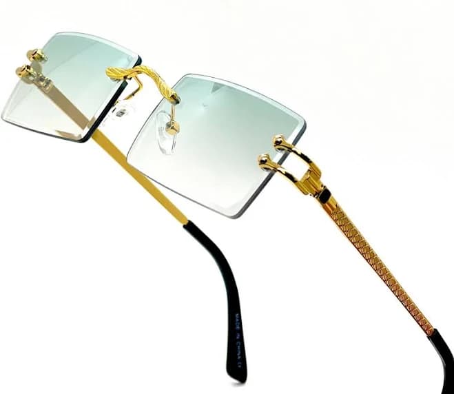 Vintage Men's Black Tint Rectangle Luxury Gold Frame Fashion Rimless