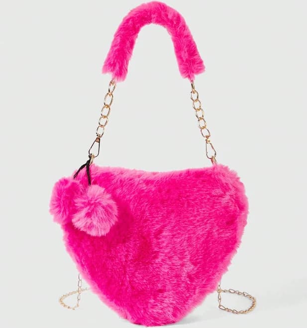 Romwe Girls Heart Shaped Fluffy Furry Purse