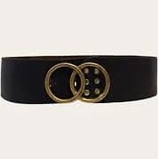 Wide Dark Brown Leather Belt with Double Circle Brass Buckle - 26