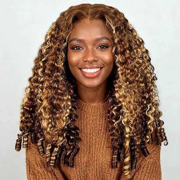 Ombre Highlight Burmese Curly Hair Wigs