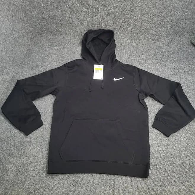 Nike Sweatshirt Mens Small Black White Swoosh Fleece Pullover Hoodie