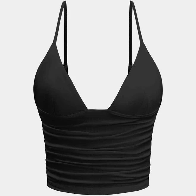 Micas Women's V-Neck Spaghetti Strap Ruched Sleeveless Slip Cami Top