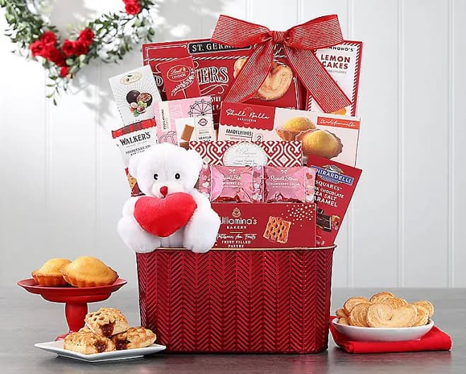 Valentine Bear and Sweets Gift Basket