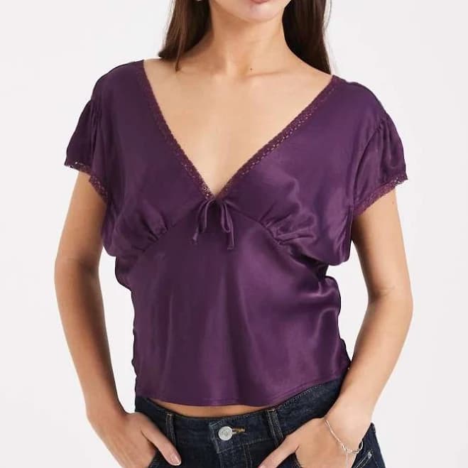 ASOS Lace Trim Satin Blouse