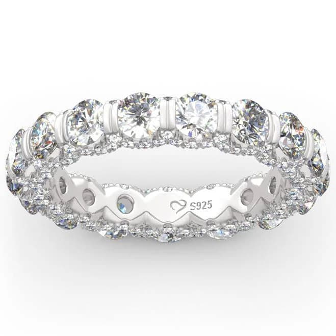 Jeulia Women's Sterling Silver Round Cut Eternity Band
