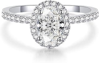 Solitaire Engagement Rings for Women Halo Ring Promise Rings for her Sterling Silver plated with 18K White Gold Rings for Women 1.64ct D Color VVS1 Clarity Moissanite Size 4-11