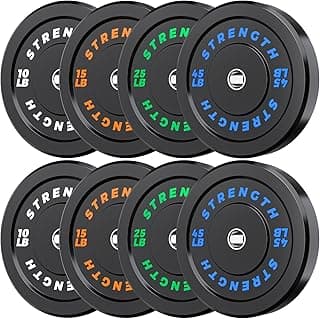 2-Inch Olympic Bumper Plates, 100% Virgin Rubber Low Bounce Barbell Weight for Home Gym Strength Training, 10lb-45lb Black with Color-Coded