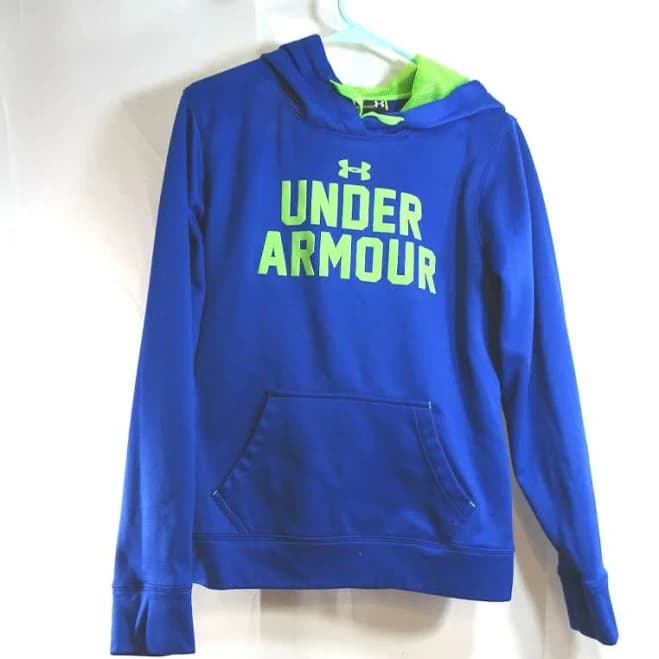 Under Armour Pullover Hoodie Lightweight Semi-fitted Blue/neon Green