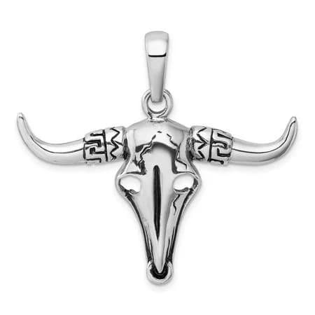 925 Sterling Silver Bull Skull Pendant Necklace