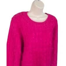J Crew Shrunken Cable Knit 100% Brushed Cashmere Cropped Sweater Pink Fuchsia M