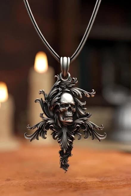 925 Sterling Silver Gothic Skull Pendant Necklace