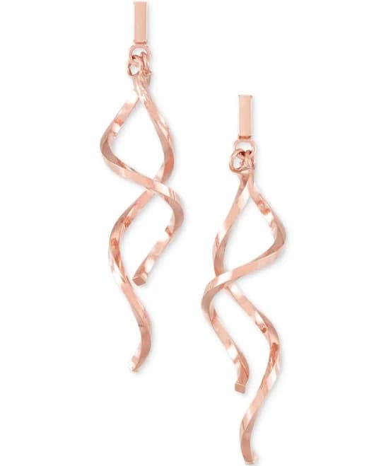 14K Rose Gold Twisty Bar Drop Earrings