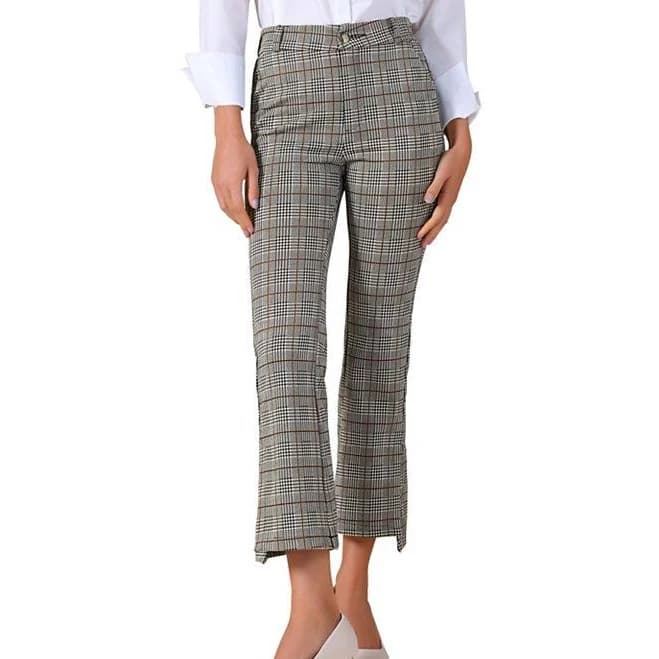 Women's High Waist Plaid Suit Pants with Side Slit