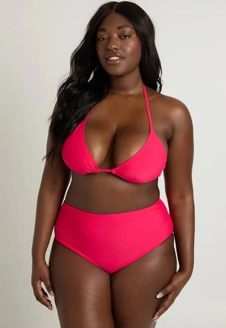 Boohoo Women's Plus Swimwear Triangle Bikini Top & High Waist Bikini Set