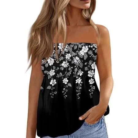 AzureSilk Women s Strapless Floral Print Tube Top Casual Loose Fit Sleeveless Blouse Multiple Vibrant Pattern Options Soft Lightweight Fabric