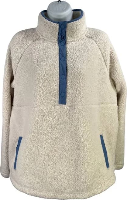 Vineyard Vines | Women’s Ivory/White/Blue Long Sleeve Sherpa Pullover Sweater - L | Color: White | Size: L | The Resell Club