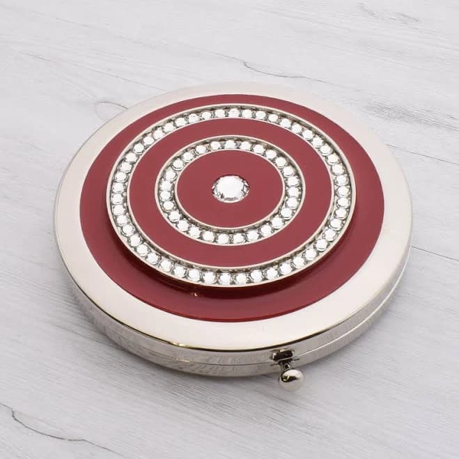 Personalised Made with Swarovski Elements Crystals Burgundy Round Handbag Mirror | Presented In A Velvet Gift Pouch