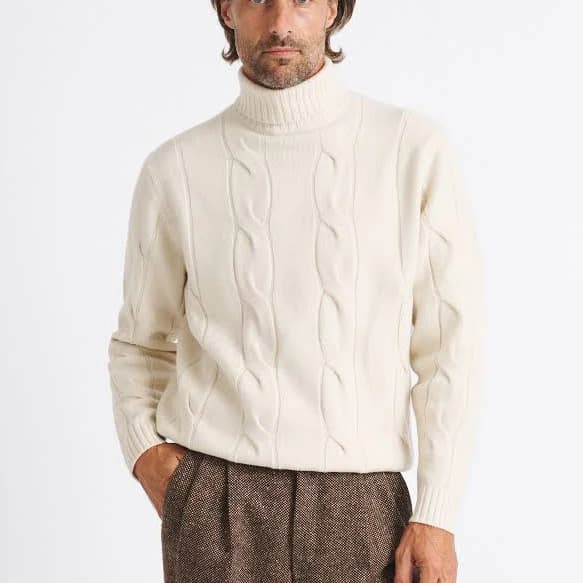 Proper Cloth Merino Wool Cable Turtleneck Sweater