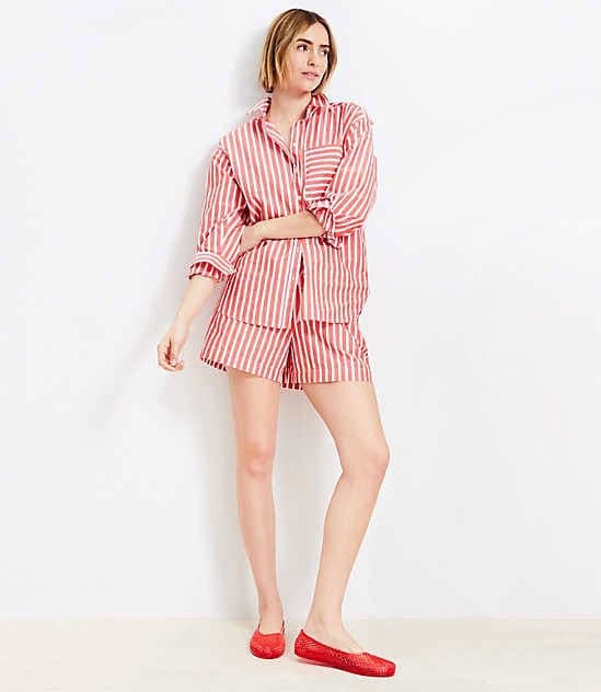 Loft Women's Oversized Striped Poplin Shirt with Pocket