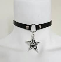 Black Star Choker Necklace – Faux Leather Gothic Collar with Silver Pentagram Charm