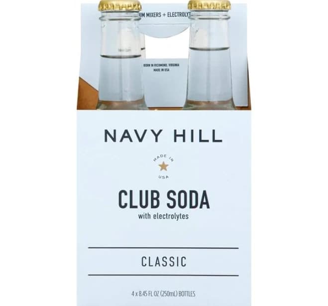 Classic Club Soda by Navy Hill | Club Soda Cocktail Mixer with Electrolytes + Sea Salt | All-Natural, No-Calories, Sugar-Free | Case of 24-8.45 Fl Oz Bottles