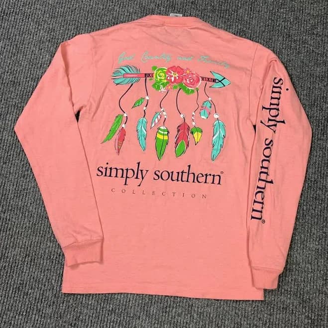Simply Southern God, Country And Family Pink T Shirt Women’s Small