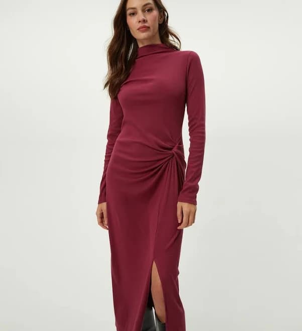 Michael Stars Women's Tish Twisted Mock Neck Long Sleeve Midi Dress