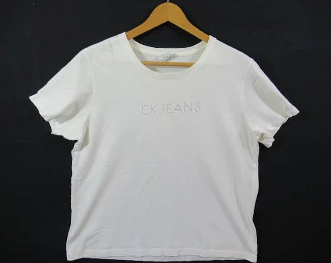 Vintage 90s Calvin Klein Jeans CK Spell Out Logo T-Shirt, Size XL, White, Made in USA, Y2K