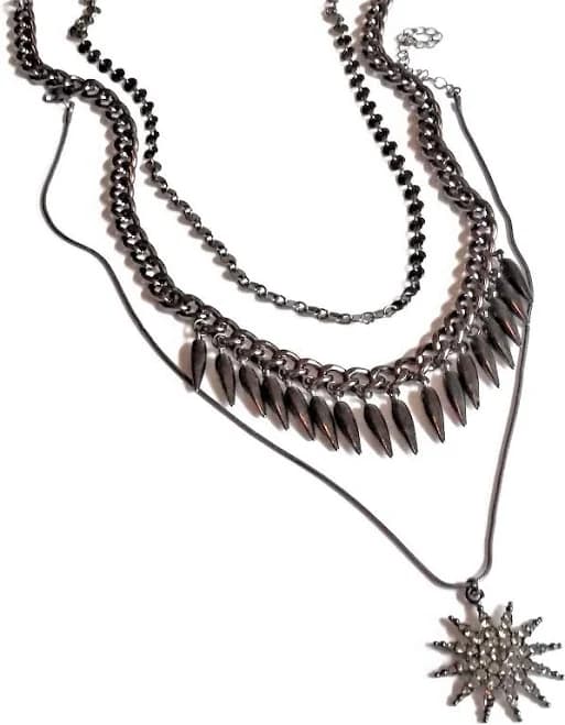 Layered Cuban Link Chain Necklace Set with Spikes