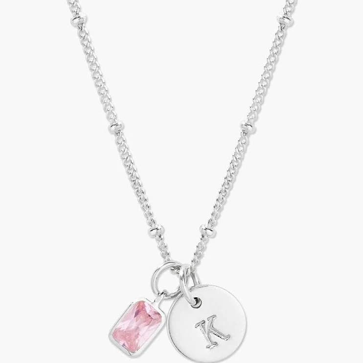 Birthstone Charm Necklace Women's Personalized Birthstone Initial Pendant