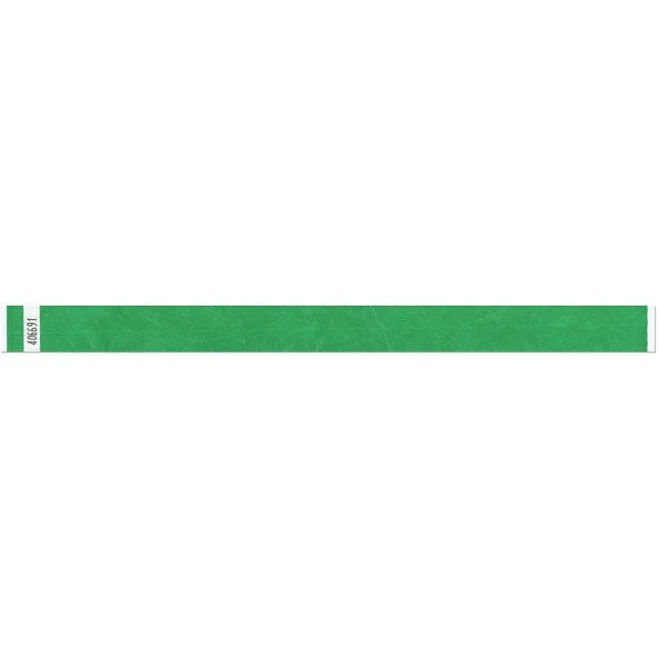 3/4 x 10 Green Tyvek Wristbands wr101gn