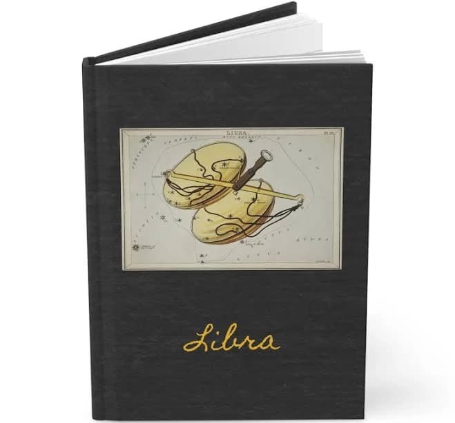 Antique Libra Constellation Art - Personalized Ruled Line Notebook - Zodiac Diary - Hardcover Journal - Astrology Gift