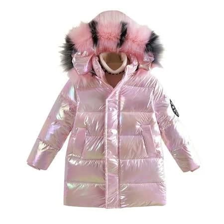 Kids Girls Iridescent Puffer Jacket with Furryry Trim