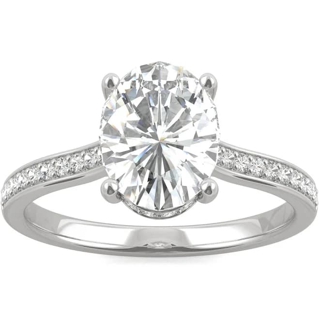 Charles & Colvard Moissanite Oval Hidden Halo Engagement Ring