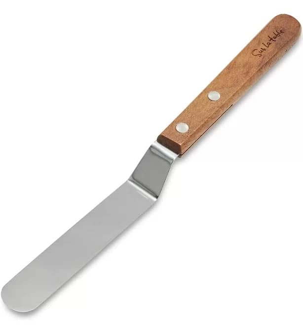 Sur La Table 4.5 Inch Offset Icing Spatula with Brown Wood Handle – Stainless Steel Cake, Cupcake and Cookie Frosting Spreader