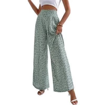 Women's High-Waisted Wide-Leg Floral Pants