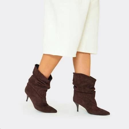 Kolar Women's Pointed Toe Kitten Heel Slouched Ankle Boots