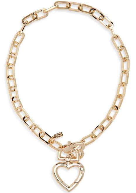 Kenneth Jay Lane Heart Pendant Paper Clip Chain Necklace