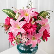 25" Lily & Dahlia Mix Bush: Fuchsia & Pink