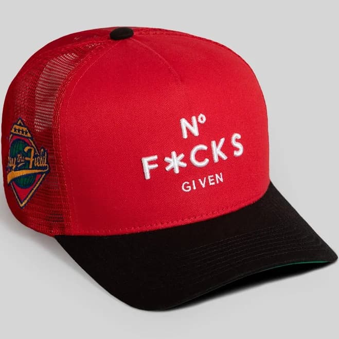 No F*cks Given Varsity Twill Mesh Trucker