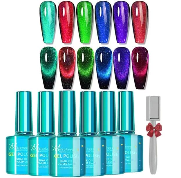 Cat Eye Magnetic Gel Nail Polish, 6PCS Classical Rubby Red/Wine Red/Dark Pink/Green/Blue/Purple Magnetic Gel Polish Kits For Nail Art Salon