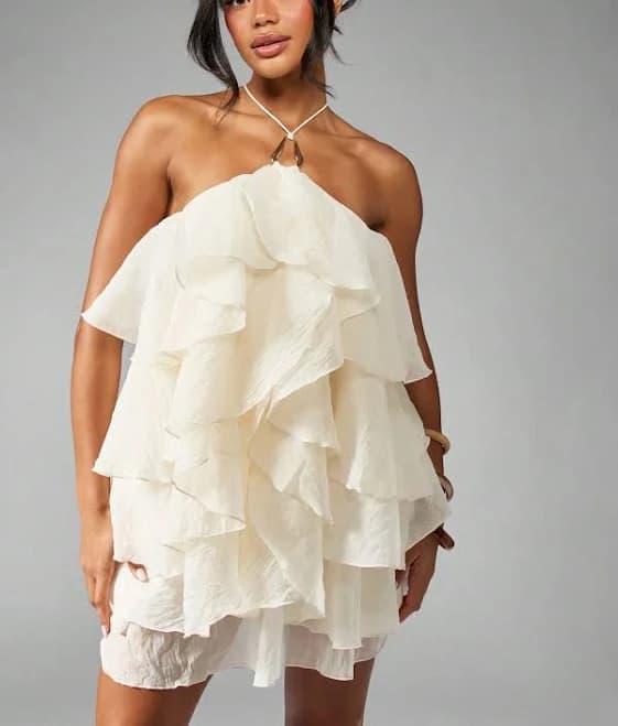 Missguided Ruffle Tiered Halter Neck Mini Dress