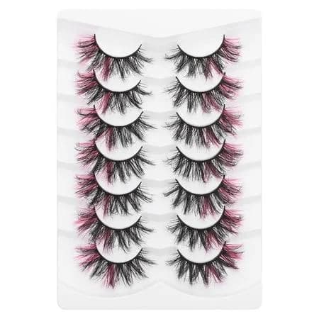 Xc 7 Pairs Dramatic False Eyelashes with Pink Color on End Dramatic Colorful Eye Lashes Long Fluffy Cat Eye Mink Pink False Eyelashes Halloween