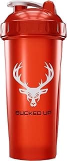 Bucked Up Perfect Shaker Bottle, 28oz, BPA-Free, Dishwasher Safe, Leak-Proof, Red Bottle with White Buck Logo