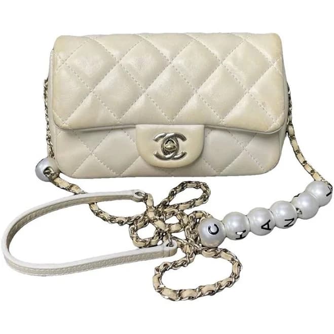CHANEL Mini Lambskin Pearl Chain Flap Bag