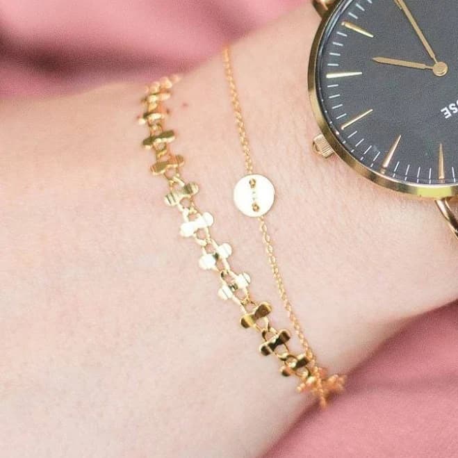 Tiny Circle Minimalist Gold Mesh Chain Bracelet